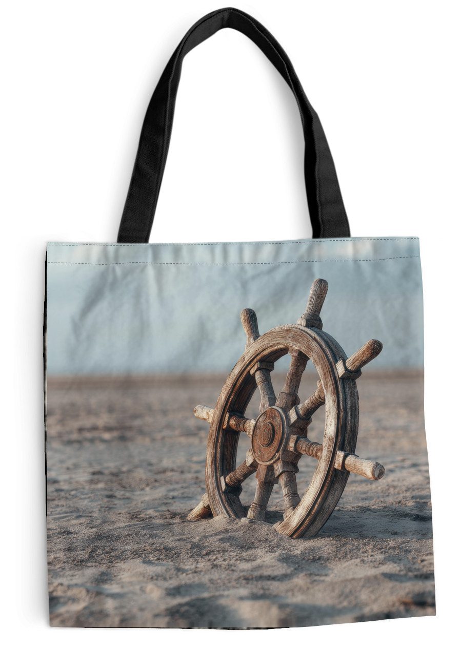 MuchoWow Shopper Schiffslenker - Holz - Braun - Sand, Handtasche, Damen und Herren, Schultertasche, Umhängetasche, Tote Bag