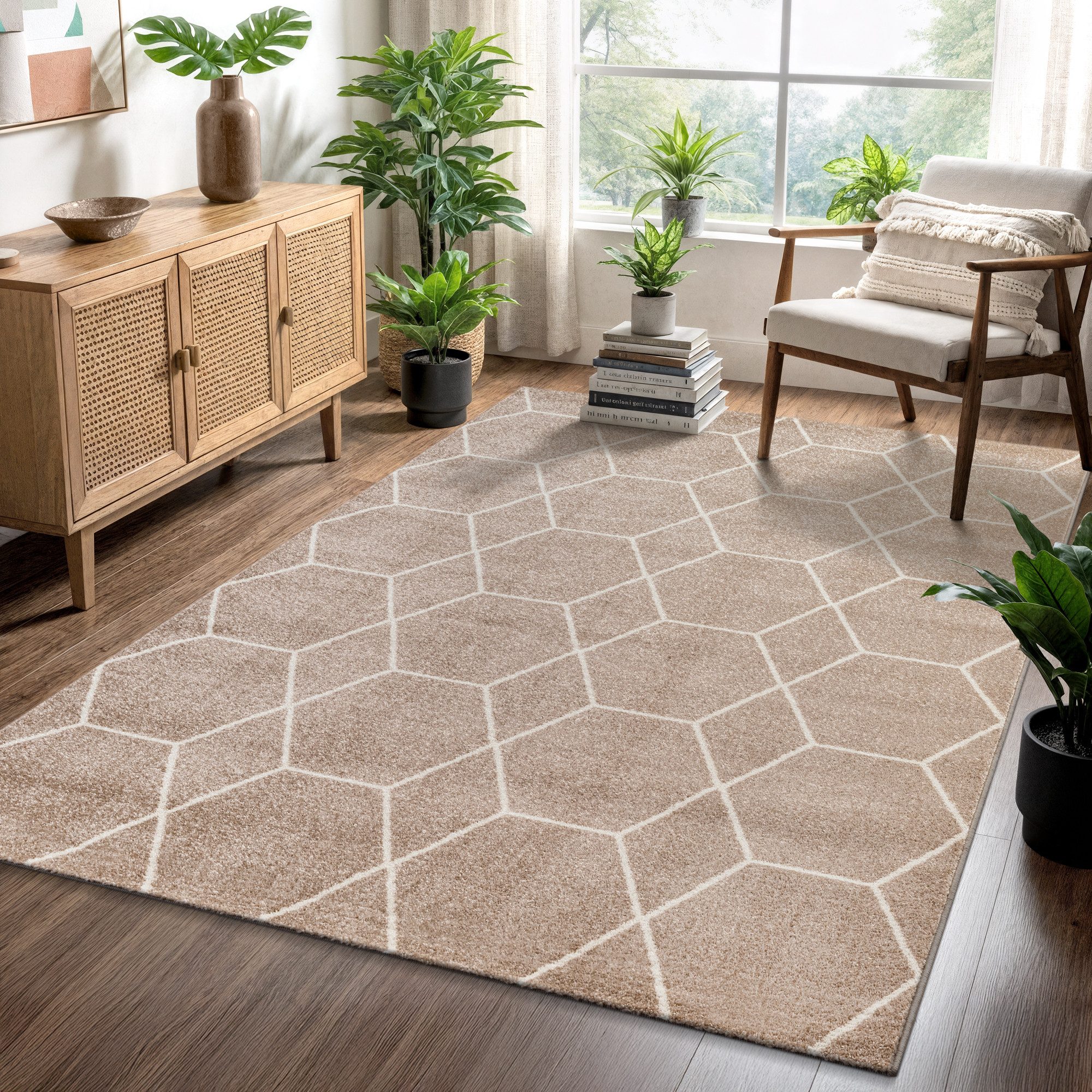 Sanat Teppich Trellis, auch als Läufer und Rund, rechteckig, Höhe: 10 mm, Kurzflor, skandi, boho, große Farbauswahl, alle Räume