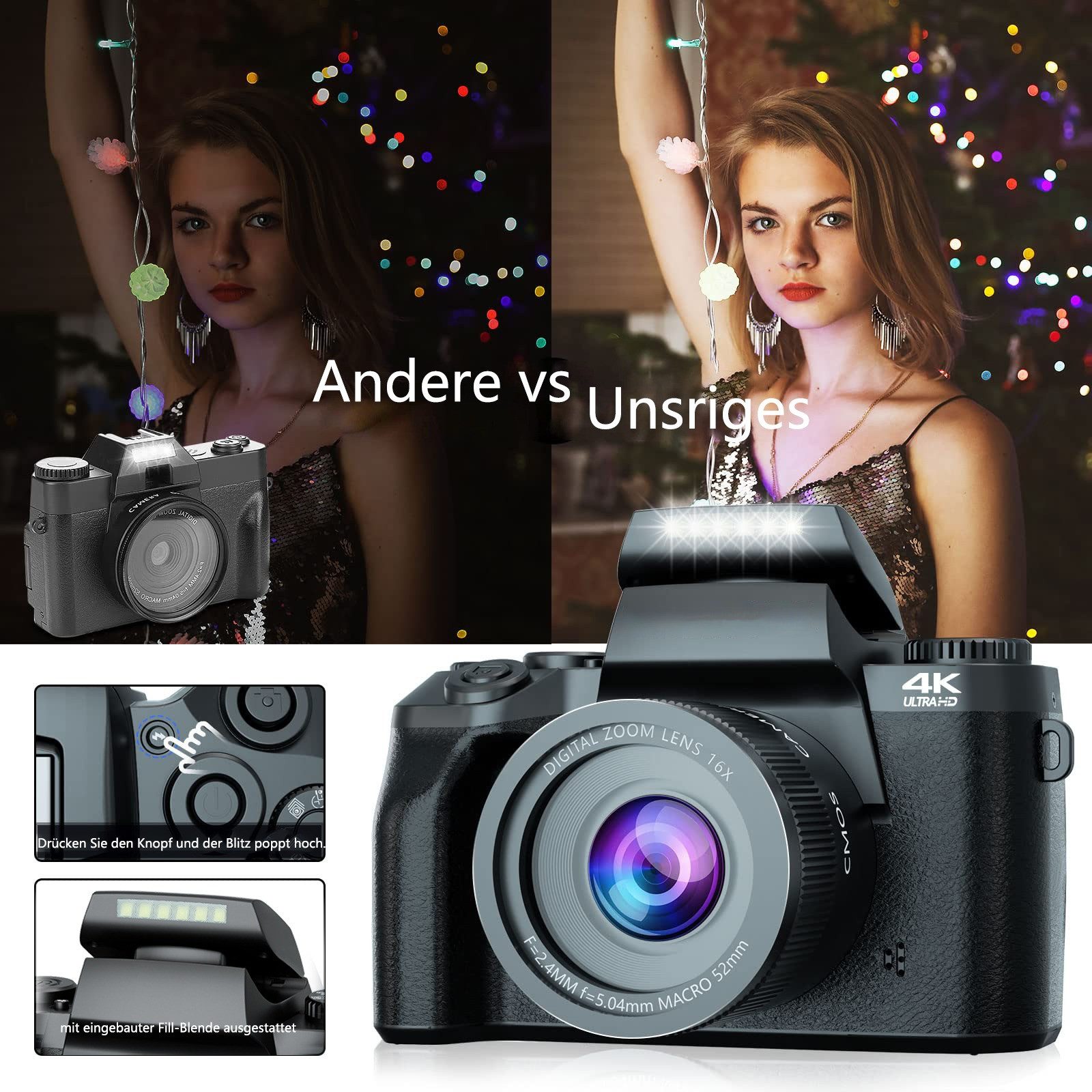 Fine Life Pro Digitalkamera 4K 64MP Fotokamera, Kompaktkamera Kompaktkamera – Bild 4 von 5