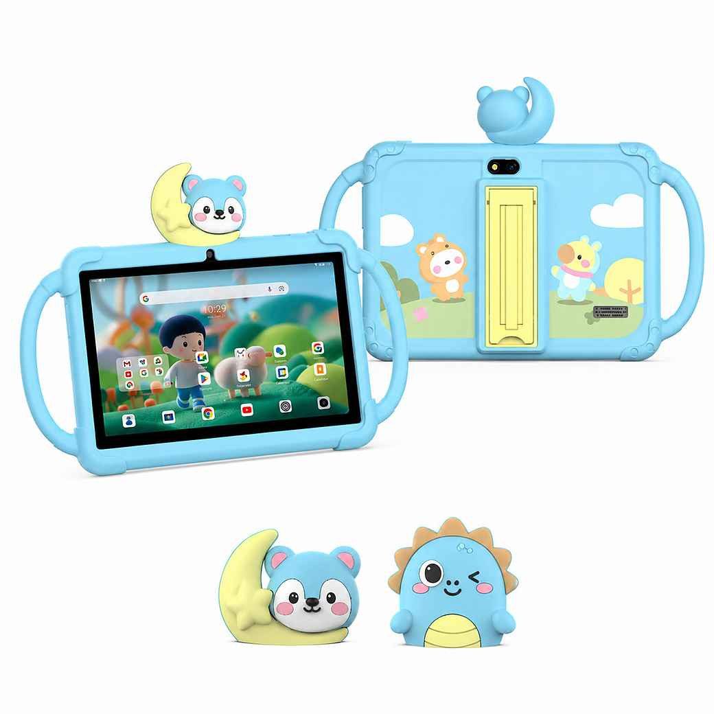 VekfulPC 7" Kindertablet mit abnehmbarer Cartoon-Kopf HD WiFi Tablet (7", 32 GB, 3000 mAh, laute Lautsprecher, Sturz- und spritzwasserfest)