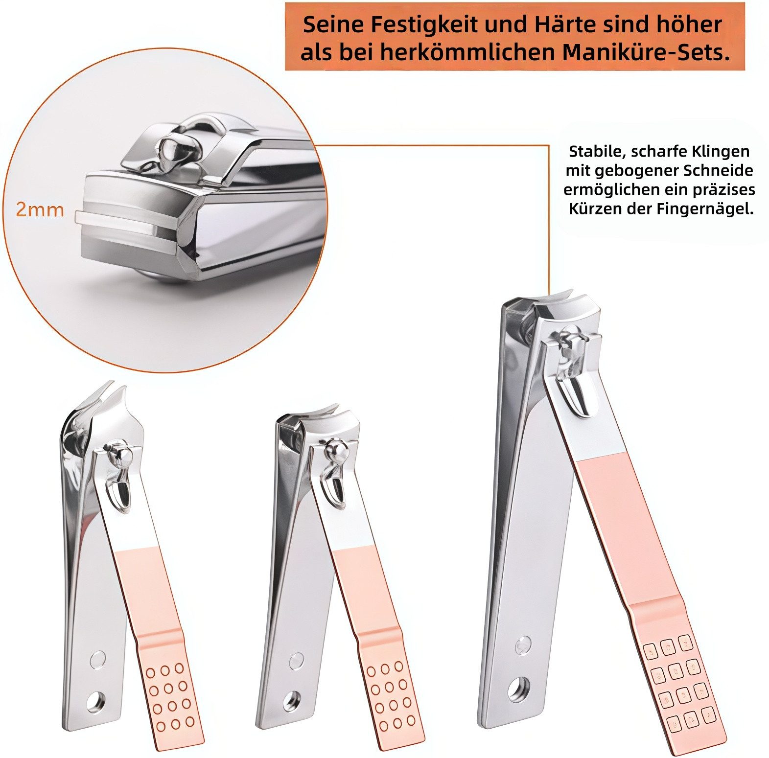 FOUORTUNATE-BEE Maniküre-Pediküre-Set 18-teiliges Pediküre-Set aus Edelstahl für Damen, Reisegeeignet, Professionelles Nagel- und Fußpflege-Set für Zuhause und  – Bild 4 von 5