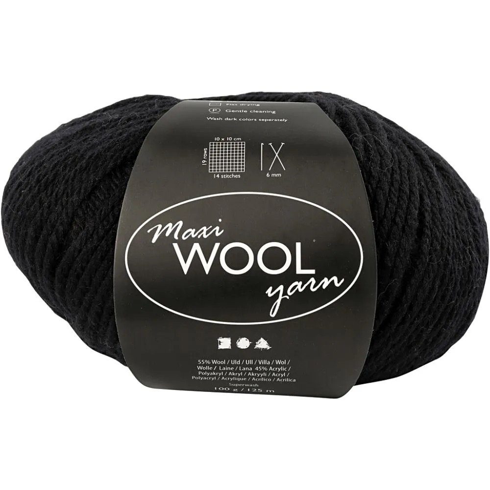 Creotime Dekofigur Wolle Maxi WOOL yarn, L: 125 m, 100 g/ 1 Knäuel Schwarz