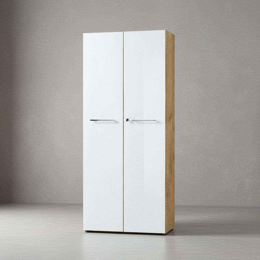 KADIMA DESIGN Aktenschrank Aktenschrank MUENCHEN 5 Ordnerhöhen Glasfront Abschließbar Modern Büro (Griffe Metall (Verchromt), Relinggriffe, Made in Germany, ABS-Kanten) 80x37x196cm, Stauraum 5 OH, Belastbarkeit 22kg/Boden (Gesamt > 100kg)