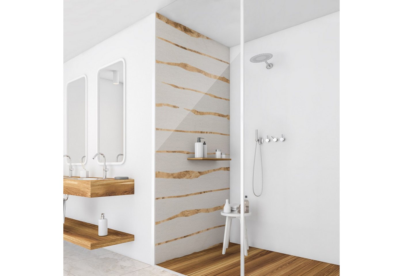 Thumbnail - Bilderdepot24 Badrückwand Muster beige Duschrückwand ohne Bohren Dusche Abstrakt, (Hartfolie matt » Selbstklebend SMART ...