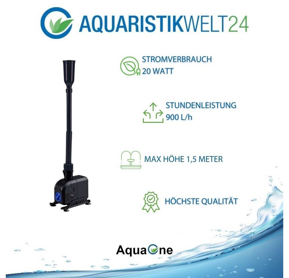 Thumbnail - Aquaone Teichpumpe HJ-1103 Teichfontäne 900 L/h 20W inkl. 3 Aufsätzen