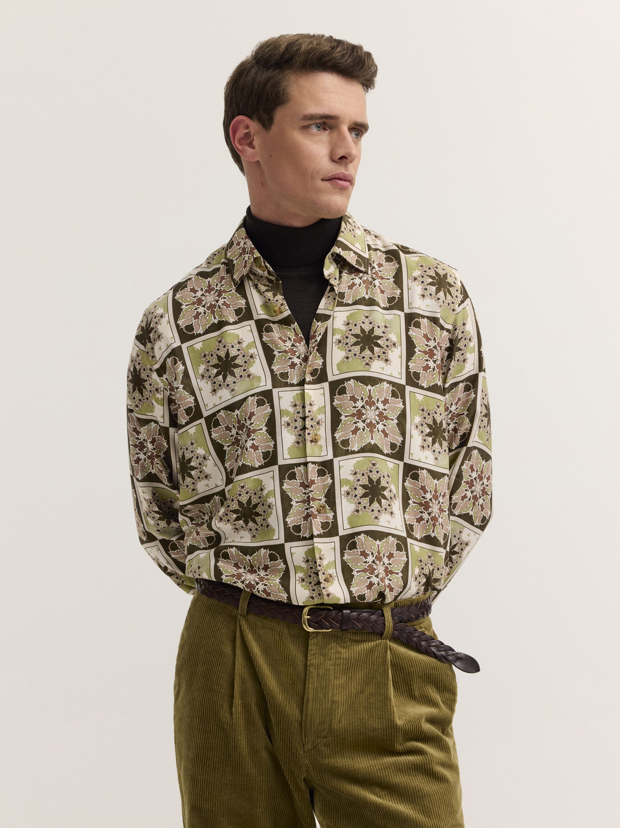 bugatti Langarmhemd Regular Fit Regular Fit Viskose Muster Kentkragen