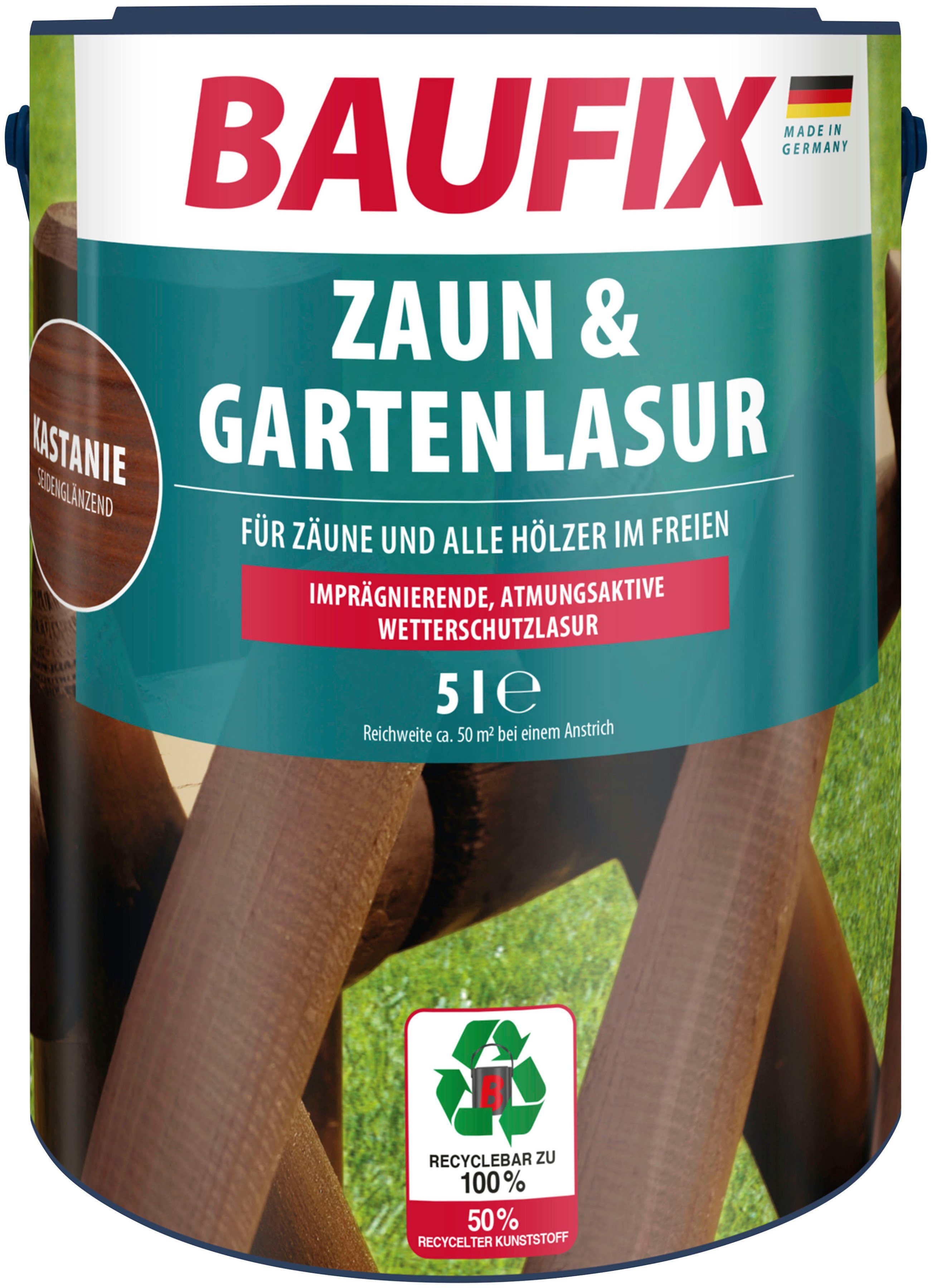 & 5L, atmungsaktiv, Algenbewuchs, gegen Baufix Holzschutzlasur Gartenlasur, Zaun vorbeugend seidenglänzend kastanie