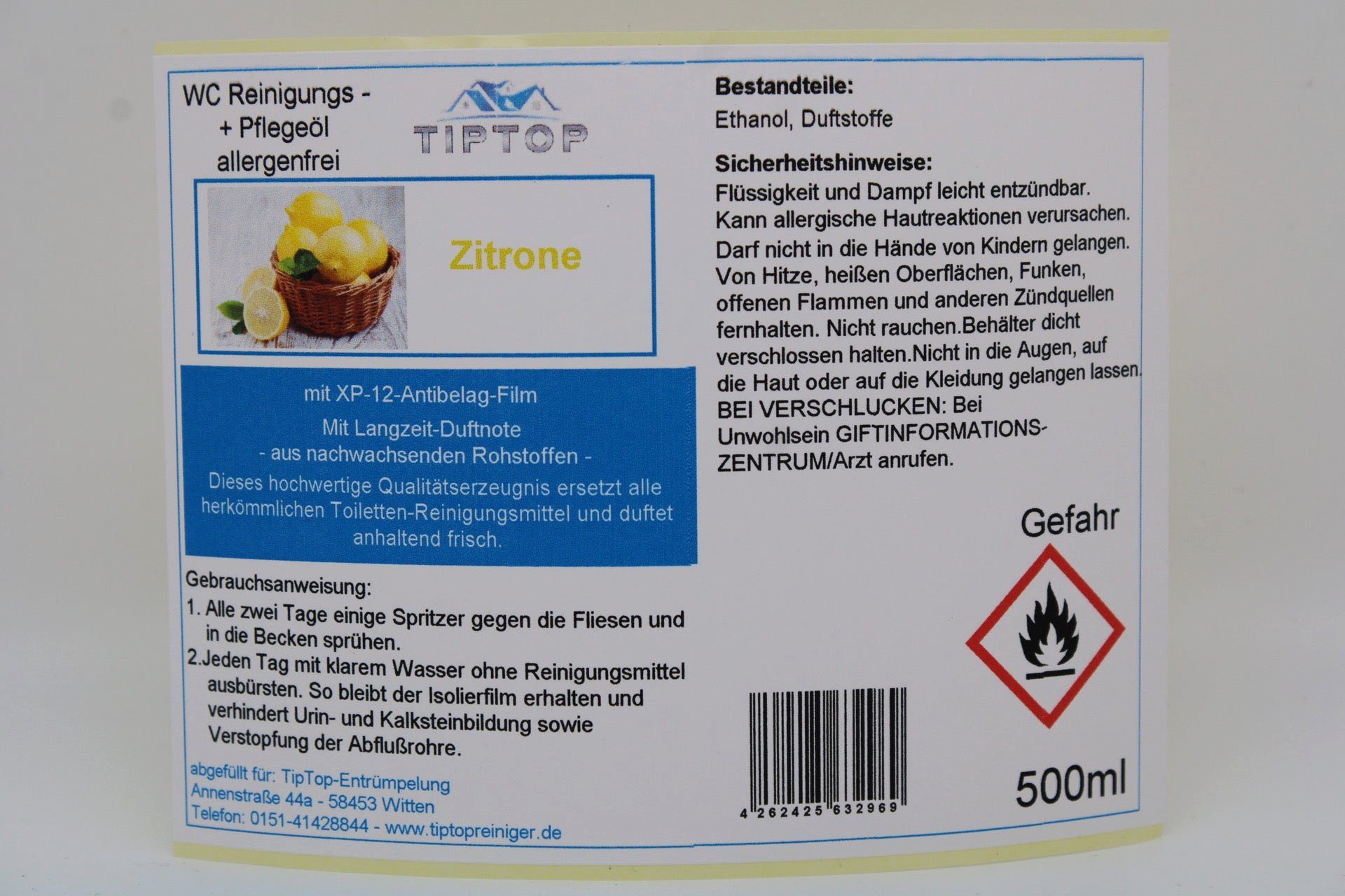 TIPTOP Raumduft WC Reiniger Kräuterwald, Pflege Pfirsich, ml Zitrone) Kamilefrisch, Duftnoten, 500 Mairose, Dschungel, Lakritz, Reinigungs allergenfrei und ÖL (verschiedene