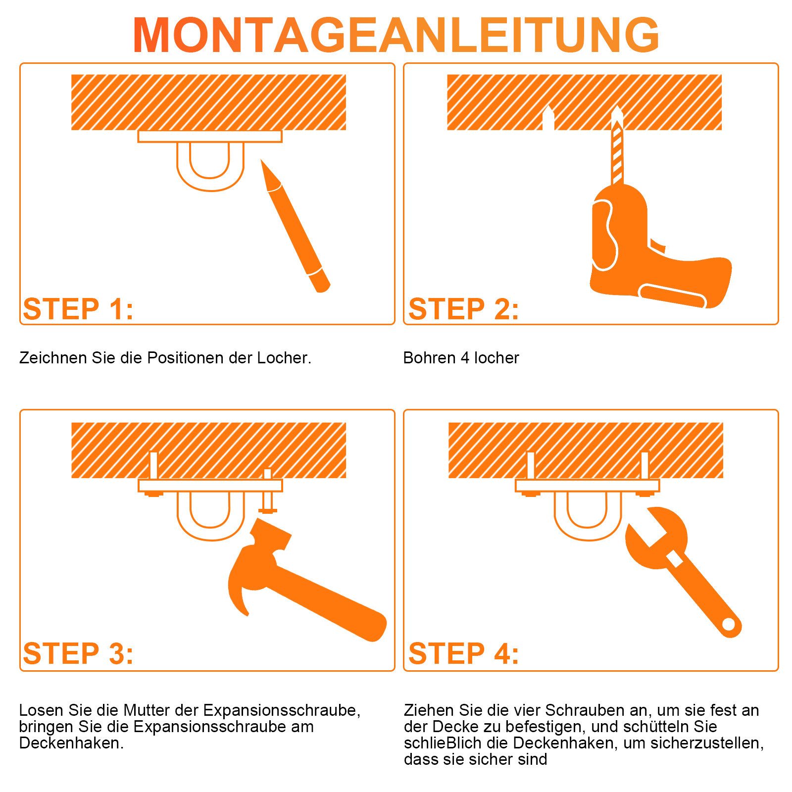 Clanmacy Deckenhalter 1-4pcs Deckenhaken Montage Haken Hängesessel Deckenhalterung Premium – Bild 4 von 5