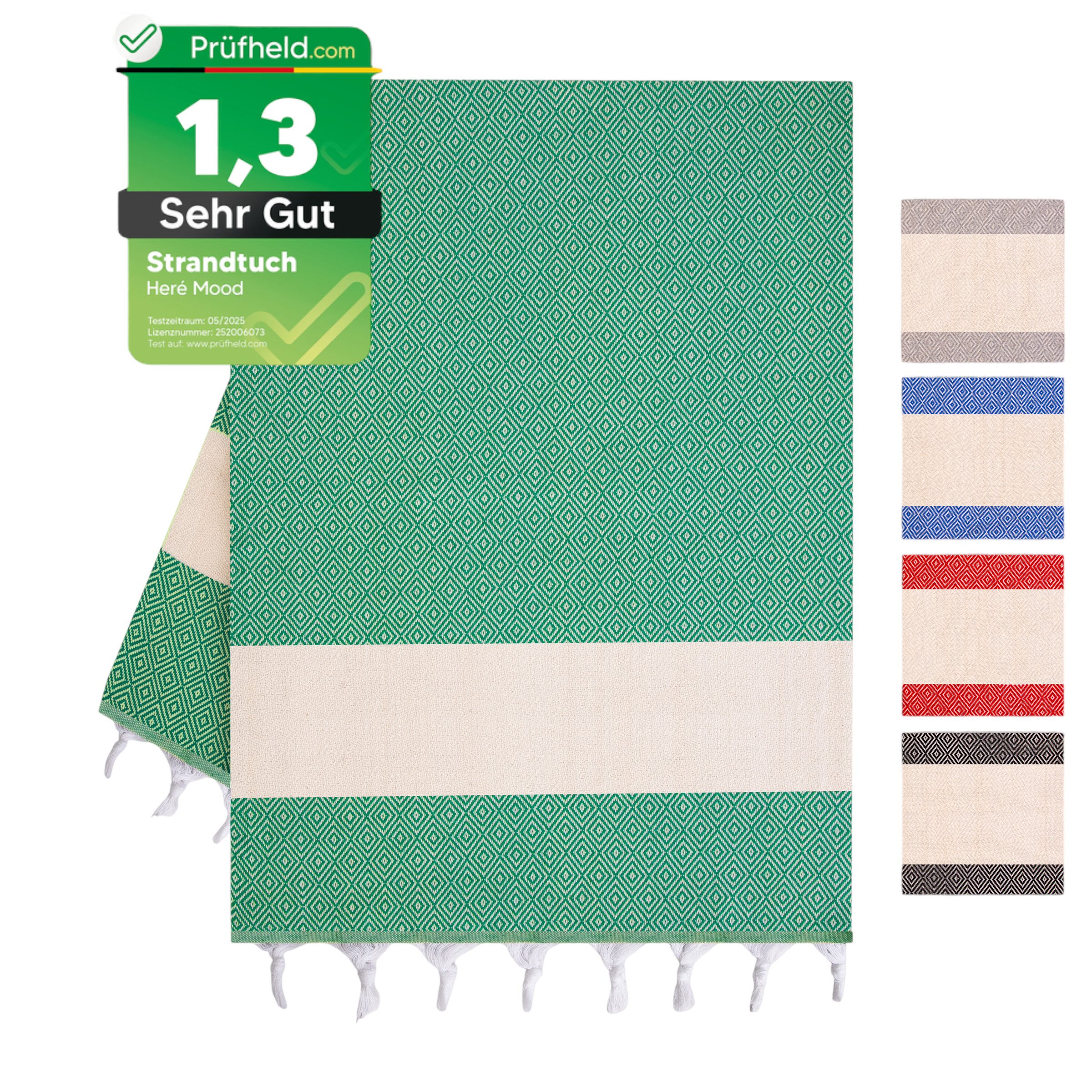herémood Strandtuch Strandtuch Damen Herren, Badetuch Handtuch XXL, Geschenke für Frauen, [Test SEHR GUT, Note 1.1] (schnelltrocknend & saugstark, Sehr Gut getestet, 1er & 2er-Set, ideal für Strand, Sauna & Wellness – Grün, 1-St)