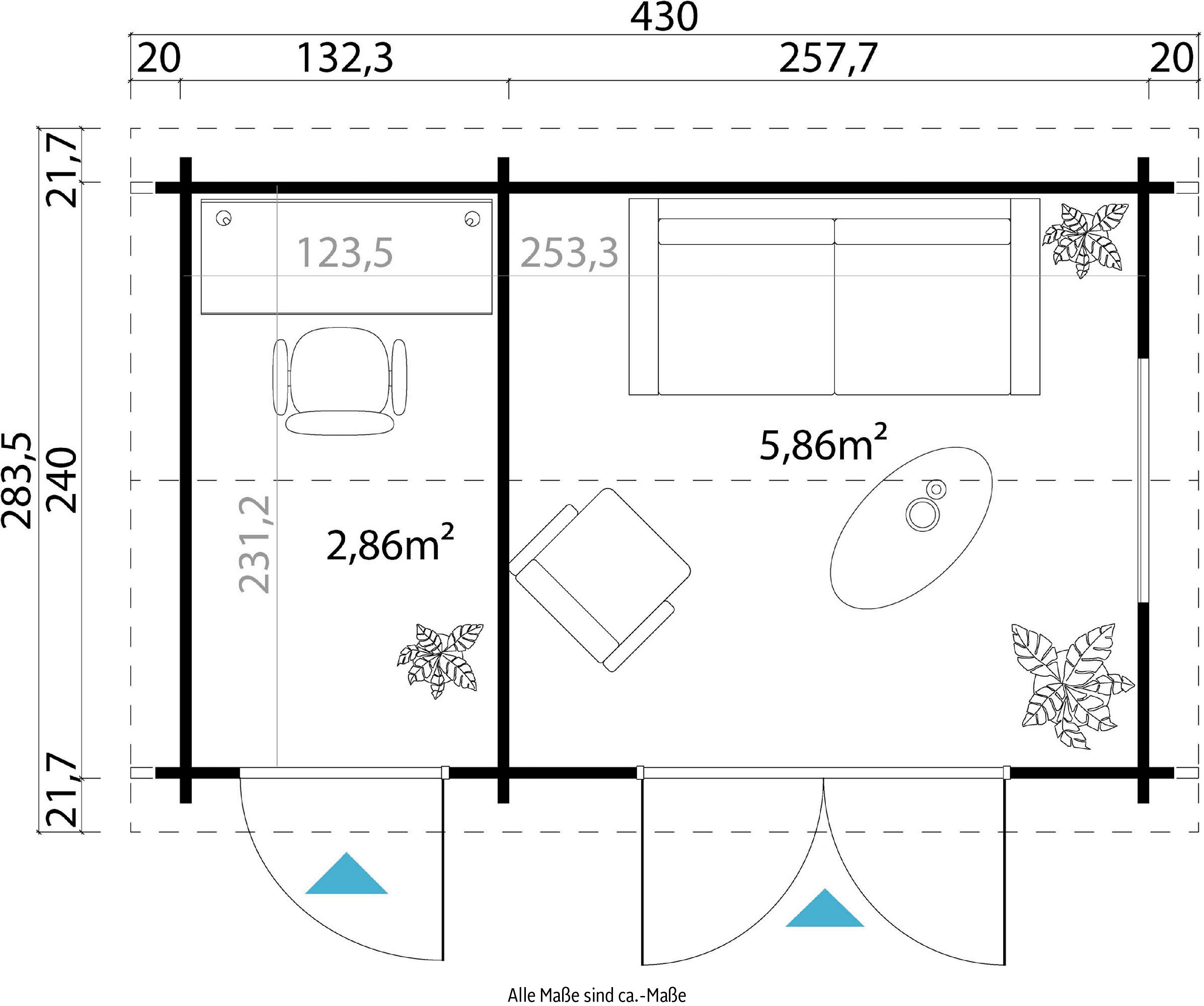 Gartenhaus cm, gletschergrün BxT: zum verlegen) (Set, inkl. LASITA WREXHAM, 430x288 Fussbodenbretter MAJA
