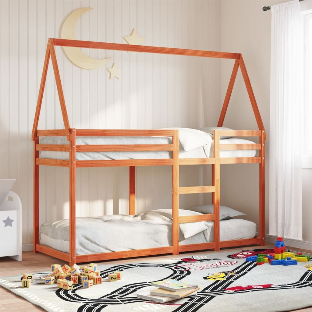 vidaXL Bett, Etagenbett mit Dach Wachsbraun 80x200 cm Massivholz Kiefer günstig online kaufen