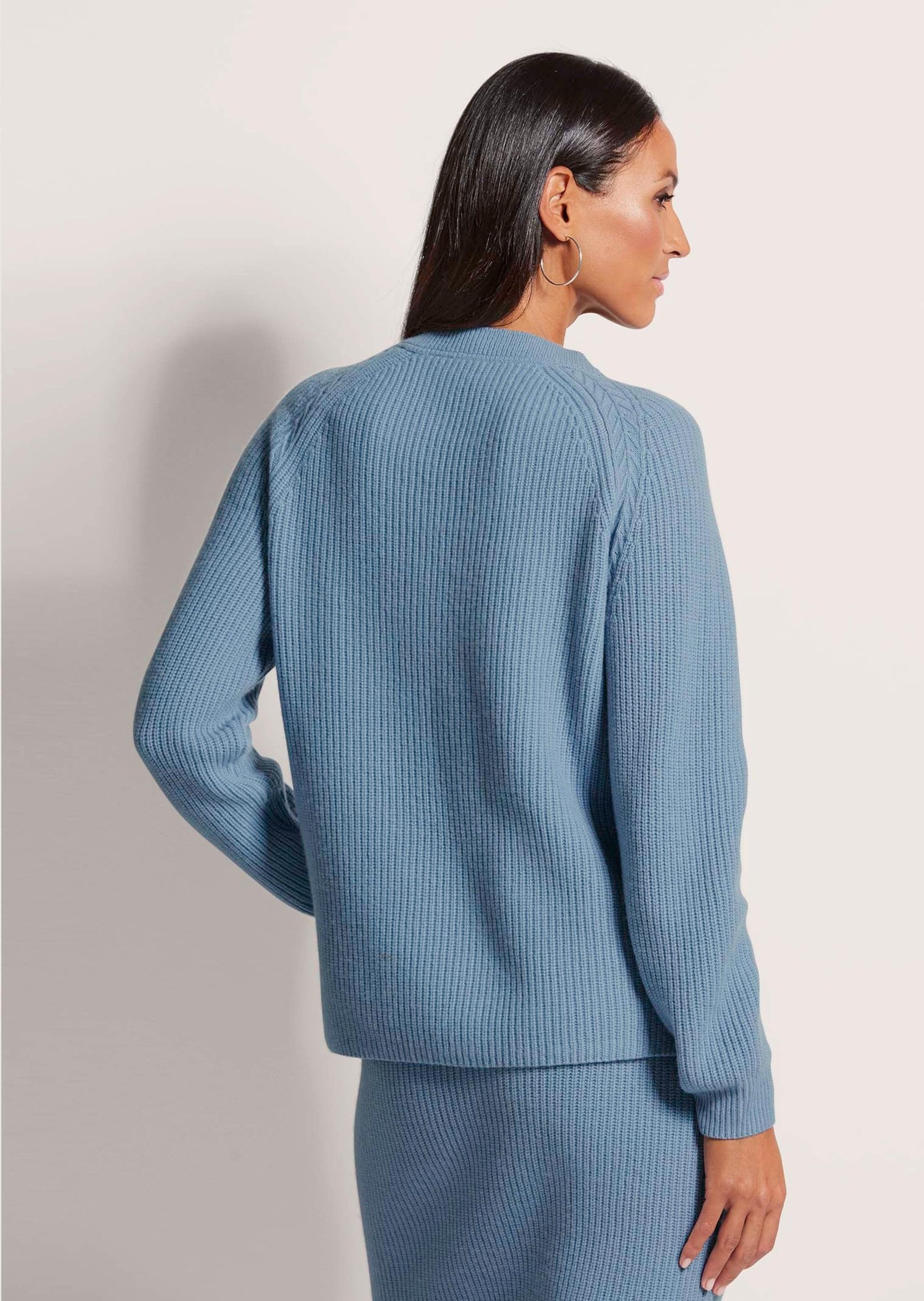 MADELEINE Strickpullover Langarm V-Ausschnitt-Pullover Strick Pullover aus weichem Schurwolle-Kaschmir-Mix in lässiger Passform