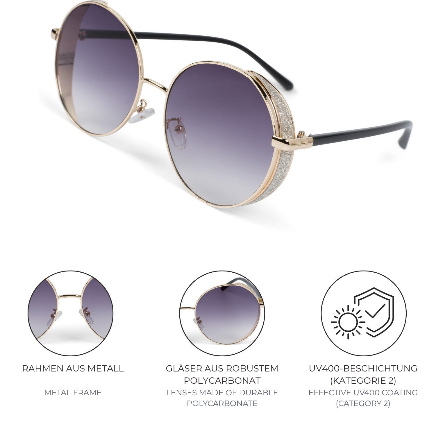 styleBREAKER Sonnenbrille Runde Sonnenbrille mit Glitzer Side Shield (1-St) Gradient – Bild 5 von 5