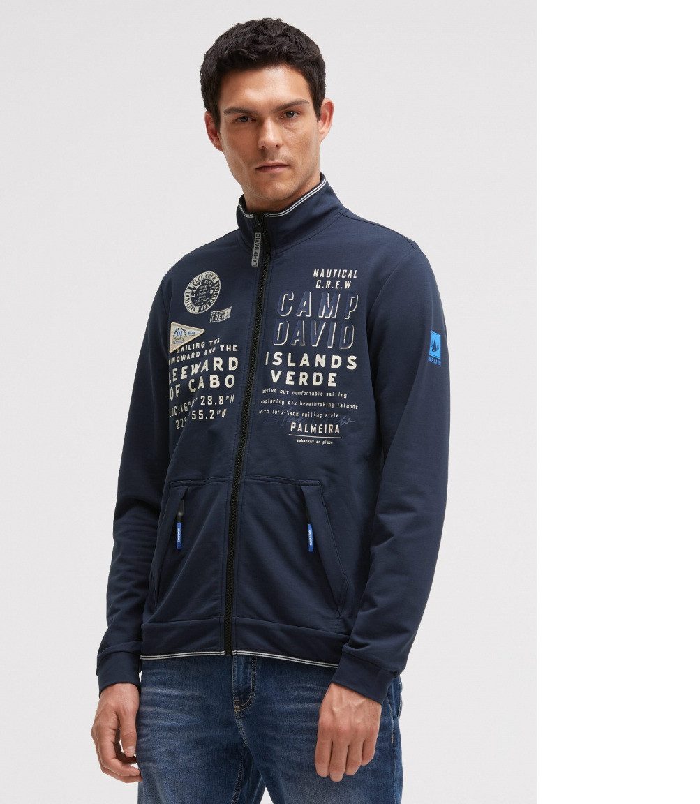 CAMP DAVID Sweatjacke Leichte Sweatjacke mit Label Prints blue navy mit ref günstig online kaufen