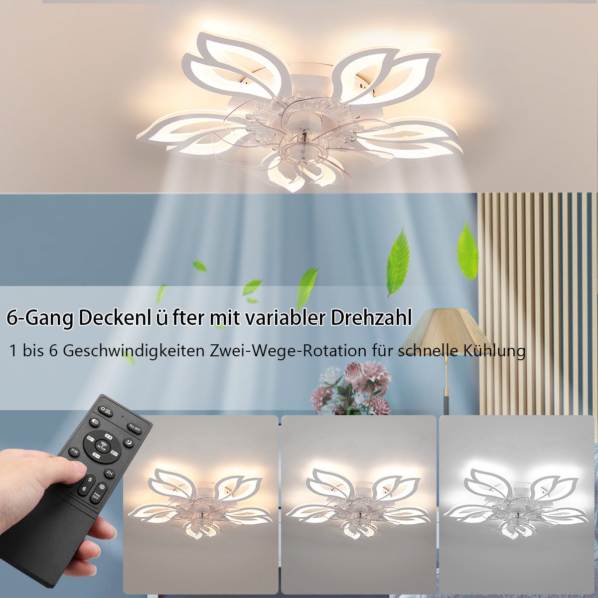 LETGOSPT Deckenleuchte Deckenventilator mit Lampe, 50W günstig online kaufen