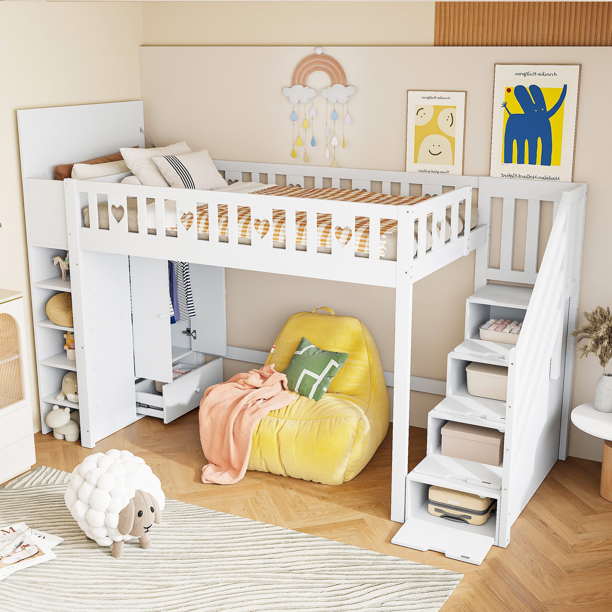 TavilaEcon Hochbett mit Stauraumleiter, Regalen & günstig online kaufen