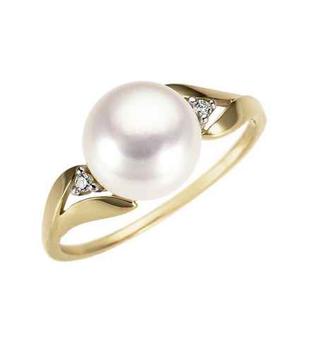 Firetti Perlenring Schmuck Geschenk Gold 333 Fingerring Damenring Perle, mit Süßwasserzuchtperle - mit Brillanten