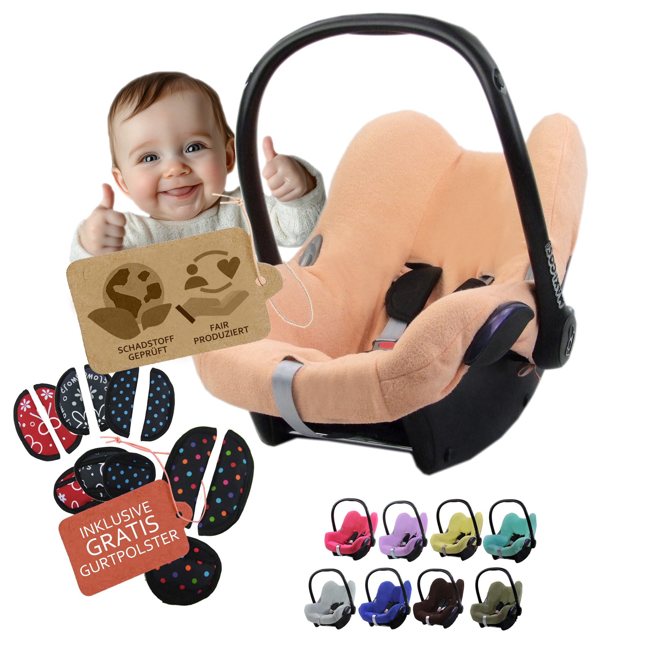 BambiniWelt by Rafael K. Babyschale Sommerbezug Bezug aus Frottee kompatibel mit Maxi Cosi CabrioFix + GP, ab: Geburt, bis: 14 Monate
