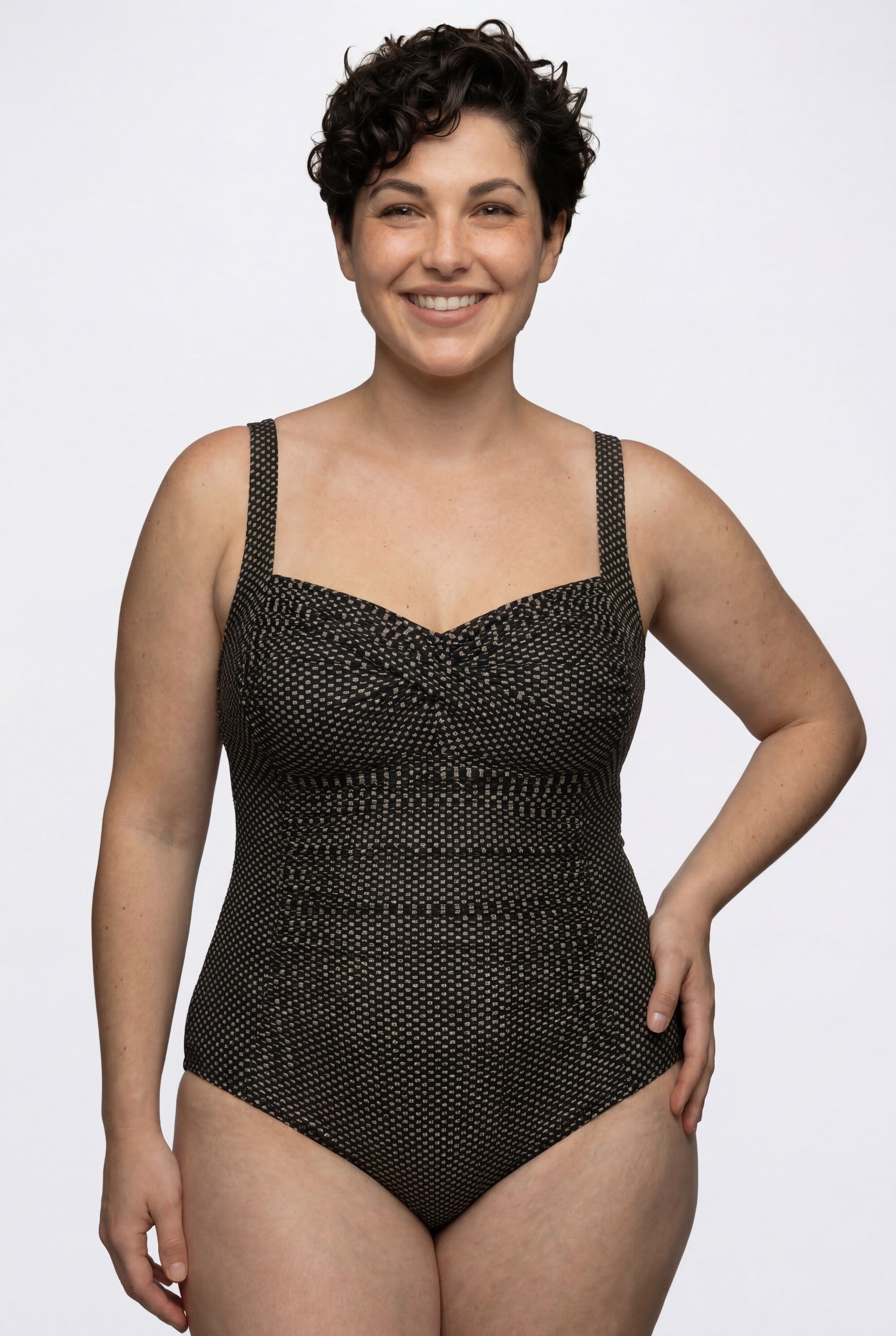 Ulla Popken Badeanzug Badeanzug Metallic Softcups Powermesh-Vorderfutter