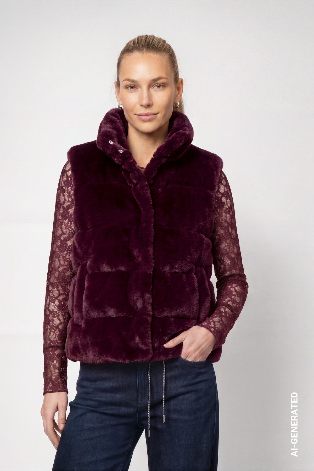 Monari Plüschweste Weste Basic Fake Fur Regular fit mit Stehkragen