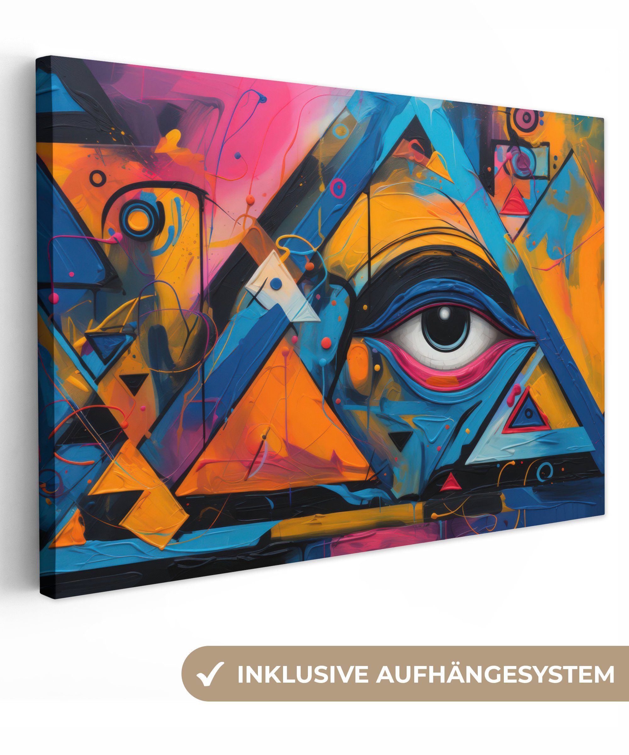 OneMillionCanvasses® Leinwandbild Graffiti - Farben - Auge - Kunst, (1 St), Wandbild Leinwandbilder, Aufhängefertig, Wanddeko, 30x20 cm
