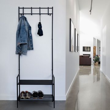 etc-shop Garderobenschrank Garderobe mit Schuhschrank schwarz Jackenständer Metall Dogstation