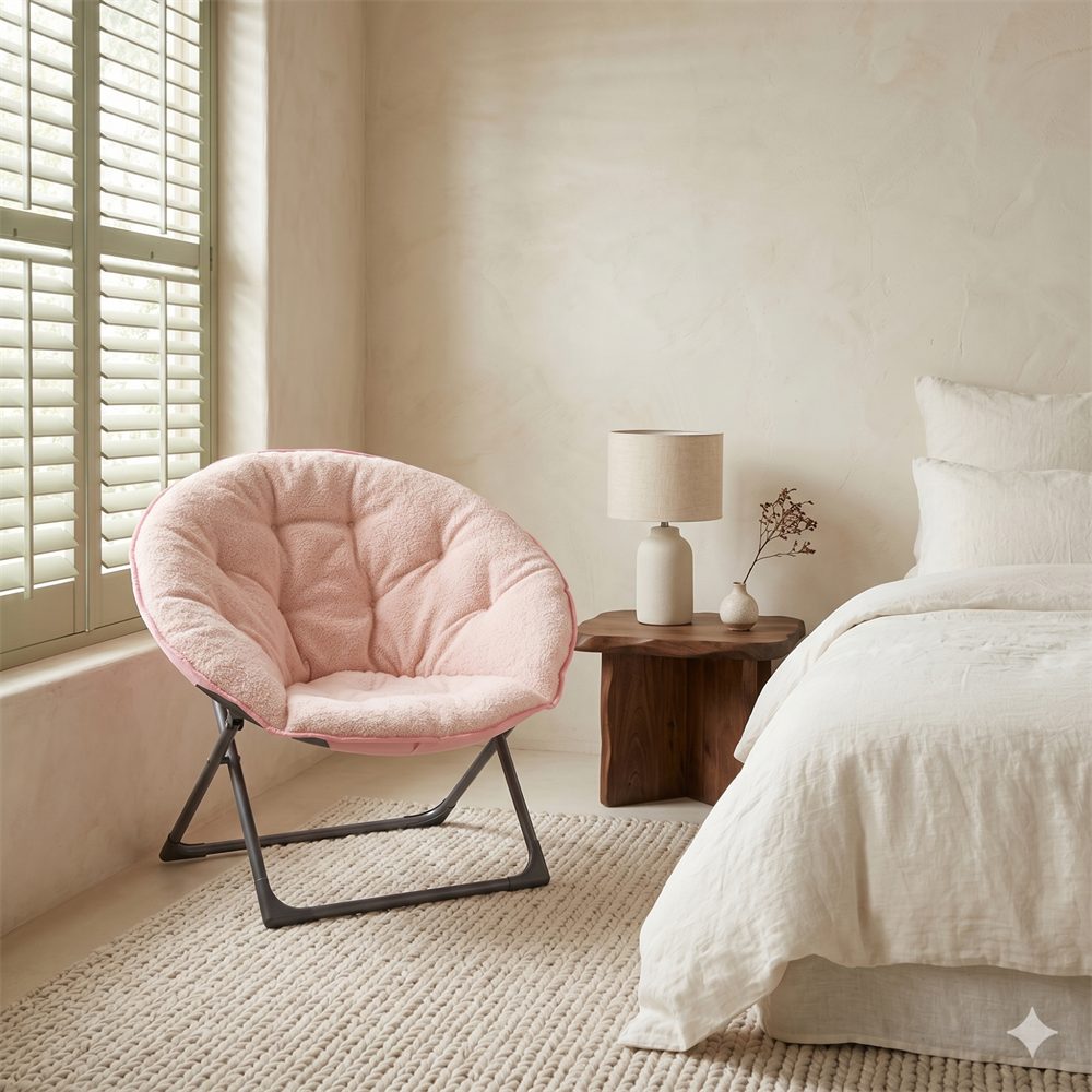 OKWISH Relaxsessel Klappbarer Schafwoll-Saucertischstuhl (für Schlafzimmer, Wohnheimplätze, 1-St., 53*58*85cm)