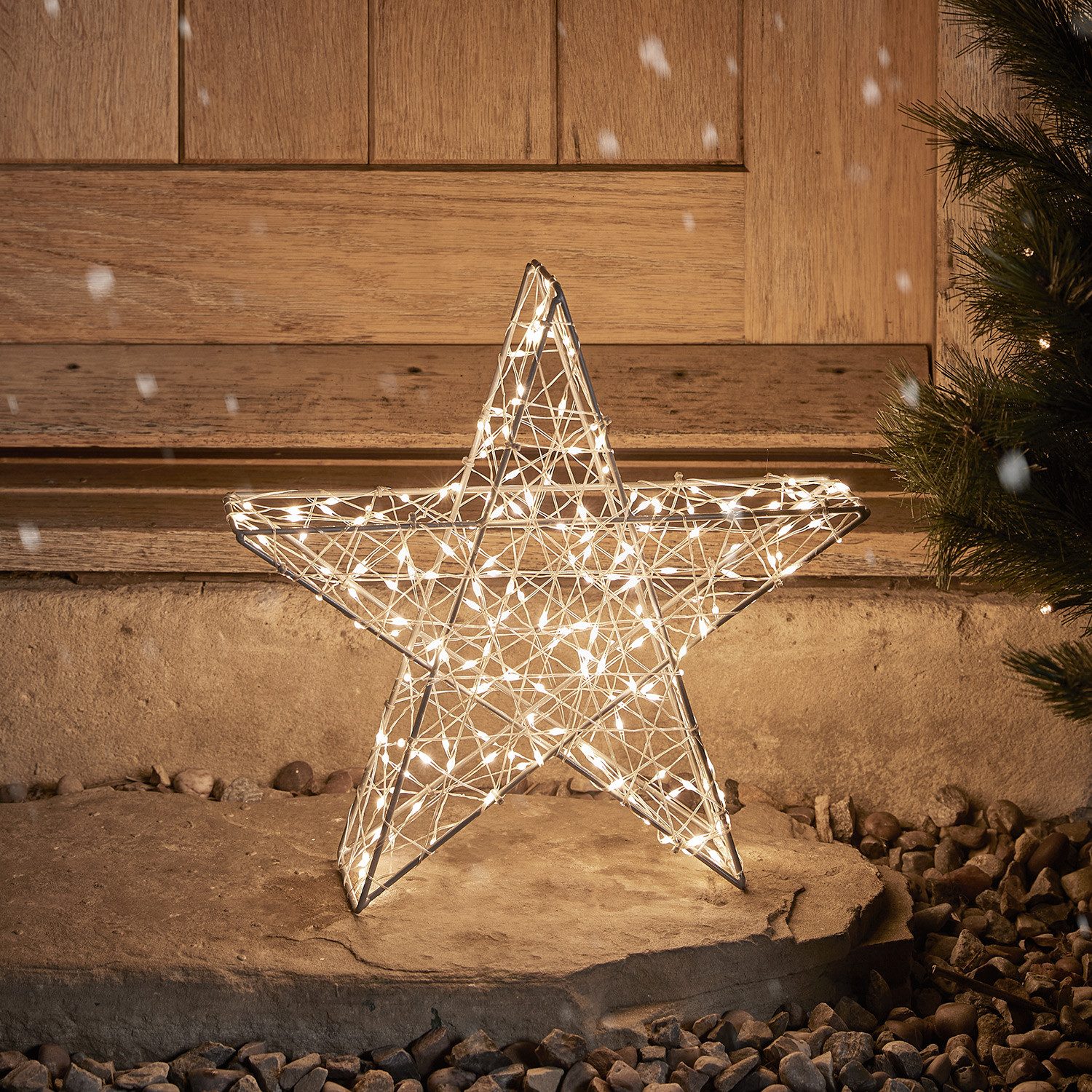 Lights4fun LED-Stern für außen 35cm Bicolor LED Stern Weihnachtsdeko außen, LED fest integriert