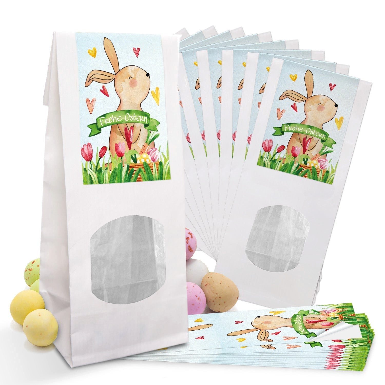 Logbuch-Verlag Geschenkbox Blockbodenbeutel weiß mit Sichtfenster 7 x 4 x 20,5 cm mit bunten