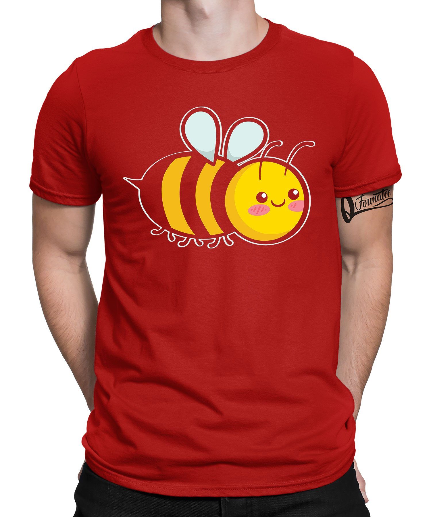 Quattro Formatee Kurzarmshirt Süße Biene Imker Honig Herren T-Shirt (1-tlg) Rot