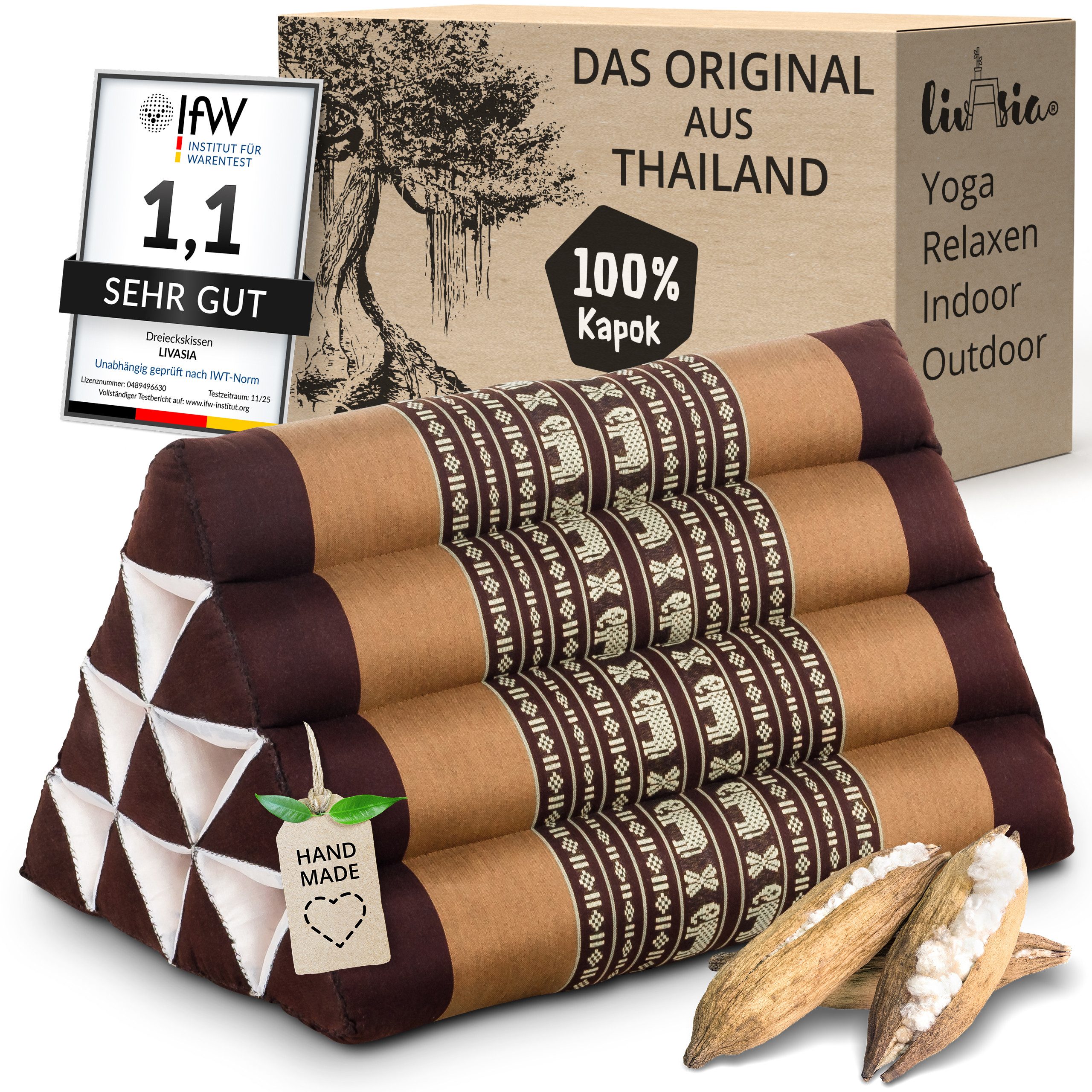 livasia Keilkissen Dreieckskissen (Classic) - 30x50x30cm, Kapok, vegan, handgefertigt