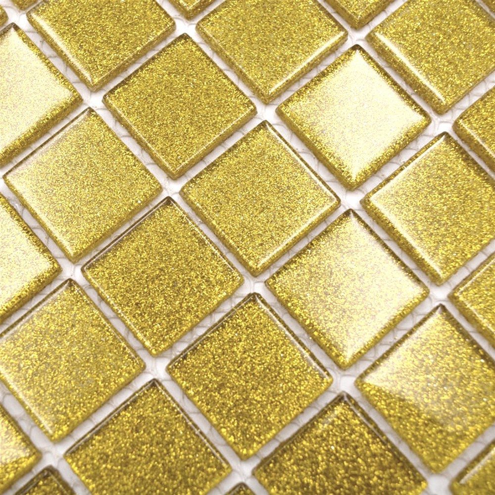 Mosafil Mosaikfliesen Glasmosaik Fliesen Wichita Glitzer, Glas 32.700x30.200, gold, Verlegefertig auf ein Netz geklebt