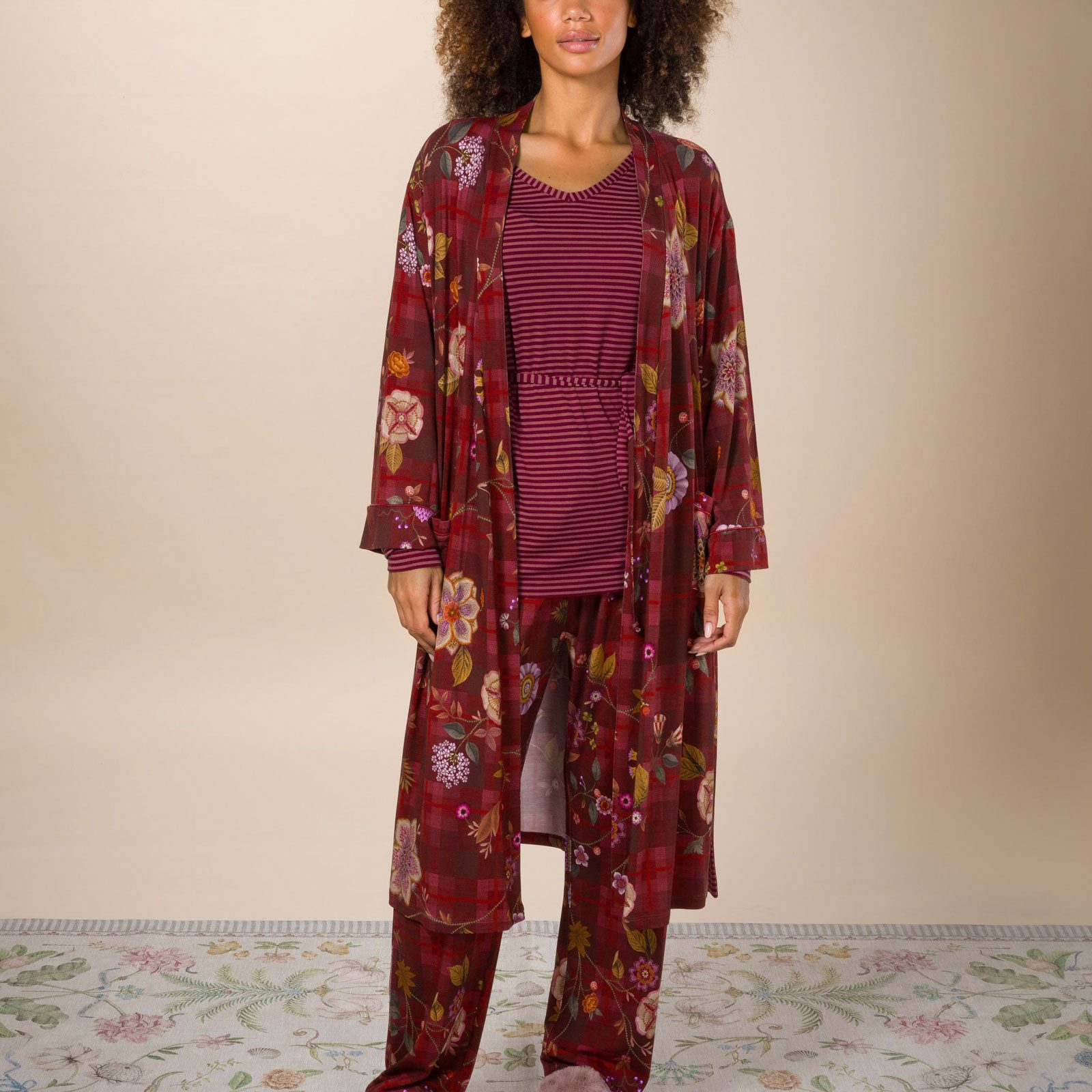 PiP Studio Kimono Kimono Naomi, knielang, Viskose, mit breitem Gürtel zum binden, Bindegürtel, mit Bindegürtel