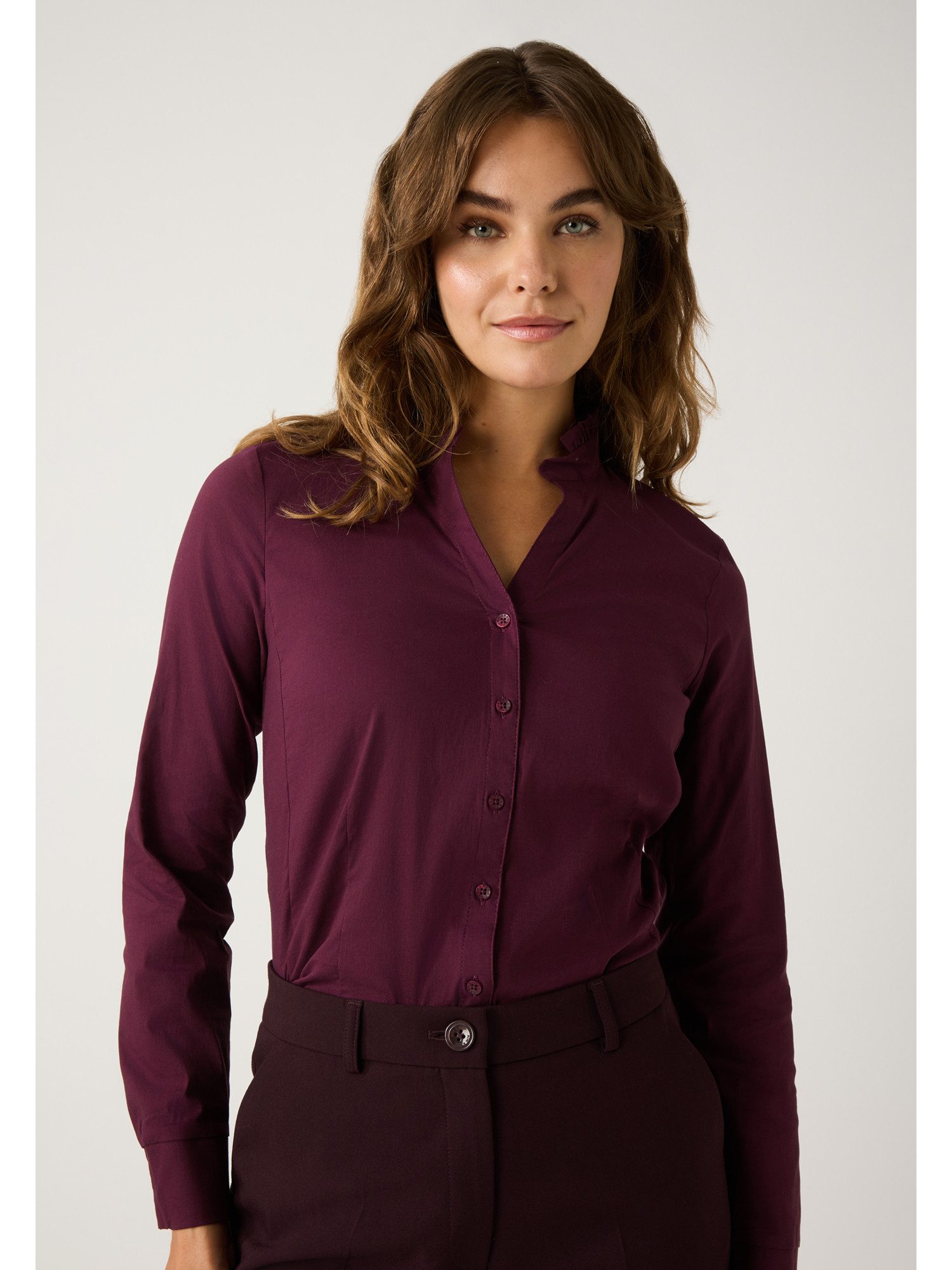 MORE&MORE Langarmbluse Businessbluse tailliert, Rüschenkragen günstig online kaufen