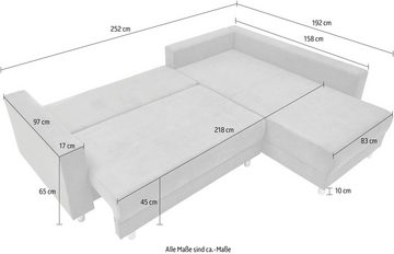 INOSIGN Ecksofa Anela, inklusive Bettfunktion, Bettkasten, loser Zier- und Rückenkissen