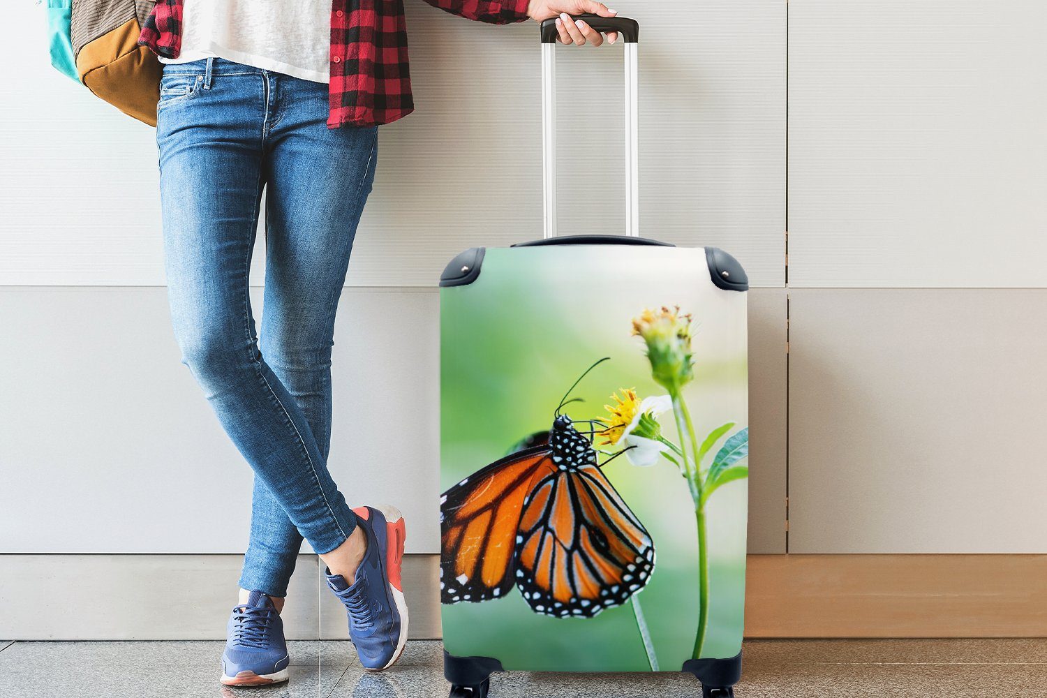 Reisetasche Trolley, für Ferien, mit MuchoWow rollen, - Rollen, 4 Blumen Schmetterling Handgepäck Handgepäckkoffer Insekten, - Reisekoffer