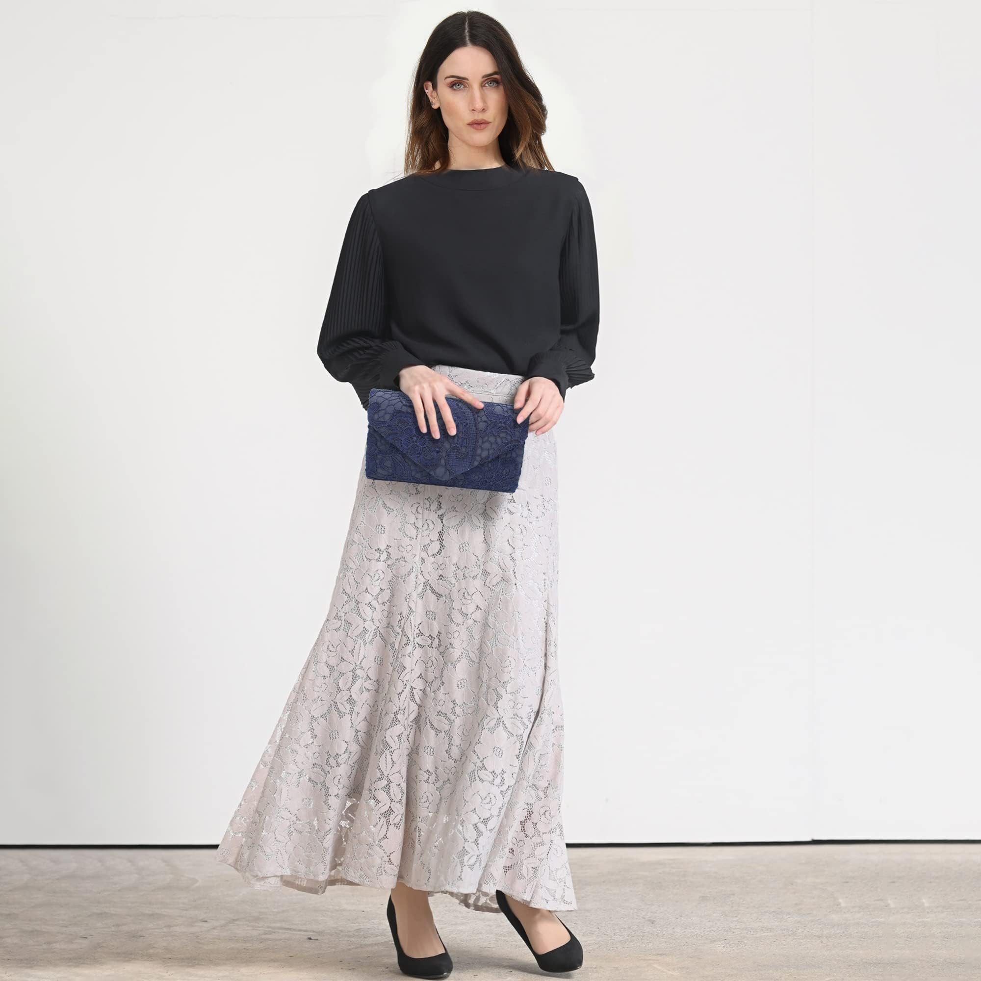 Zaewry Abendtasche Clutch Damen Elegant Kettentasche Hochzeit Umhängetasche Handtasche, Damen Abendtasche Spitze Clutch, Glitzer Tasche mit Abnehmbarer Kette