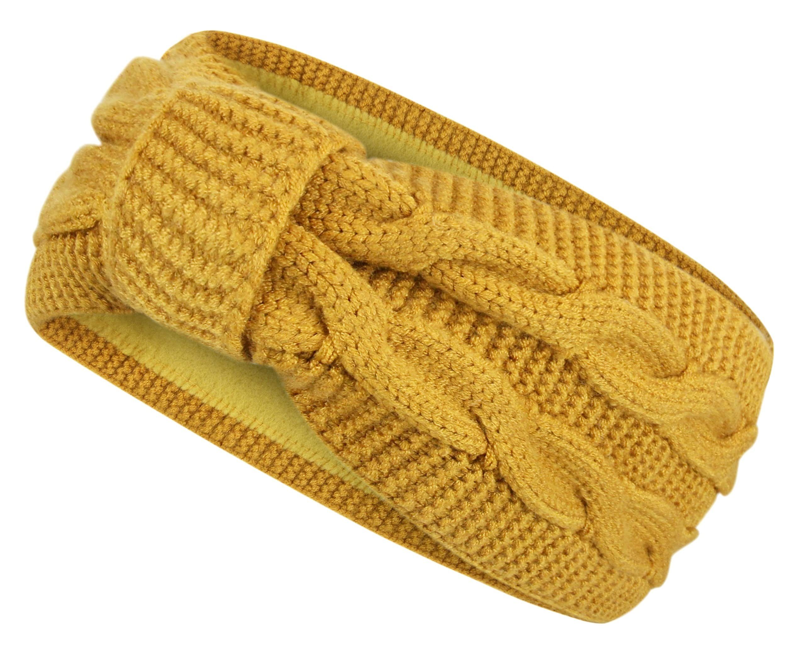 Frentree Stirnband Damen gestricktes Haarband mit Schleife und Zopfmuster, Mädchen Теплые наушники gefüttert mit weichem Fleece Innenfutter