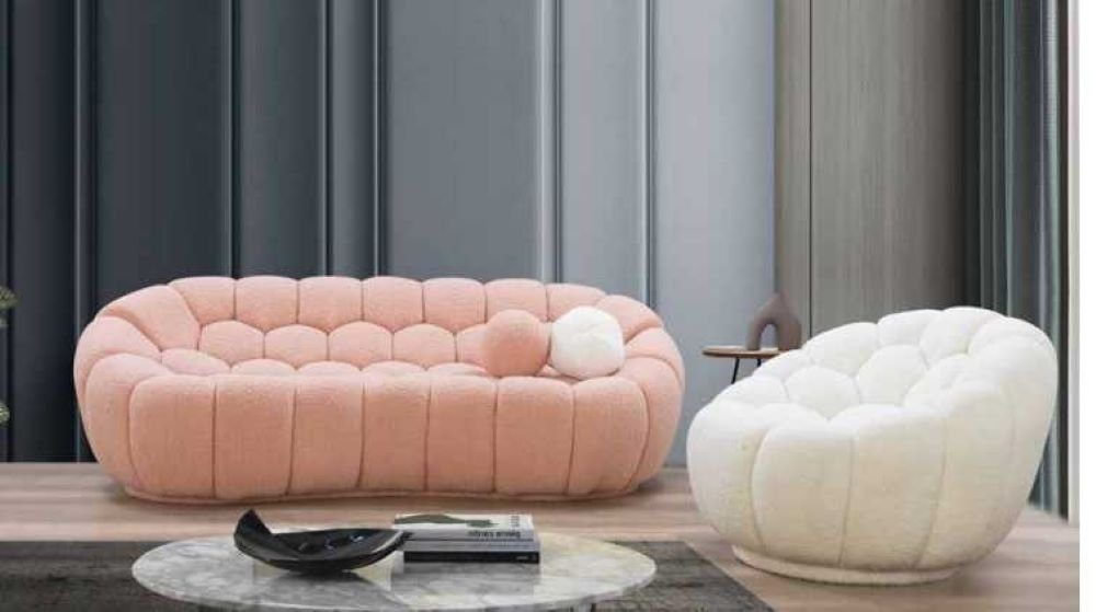 JVmoebel Sofa Luxus Rosa-Weiße Wohnzimmer Sofagarnitur Dreisitzer Sessel, 2 Teile, Made in Euro