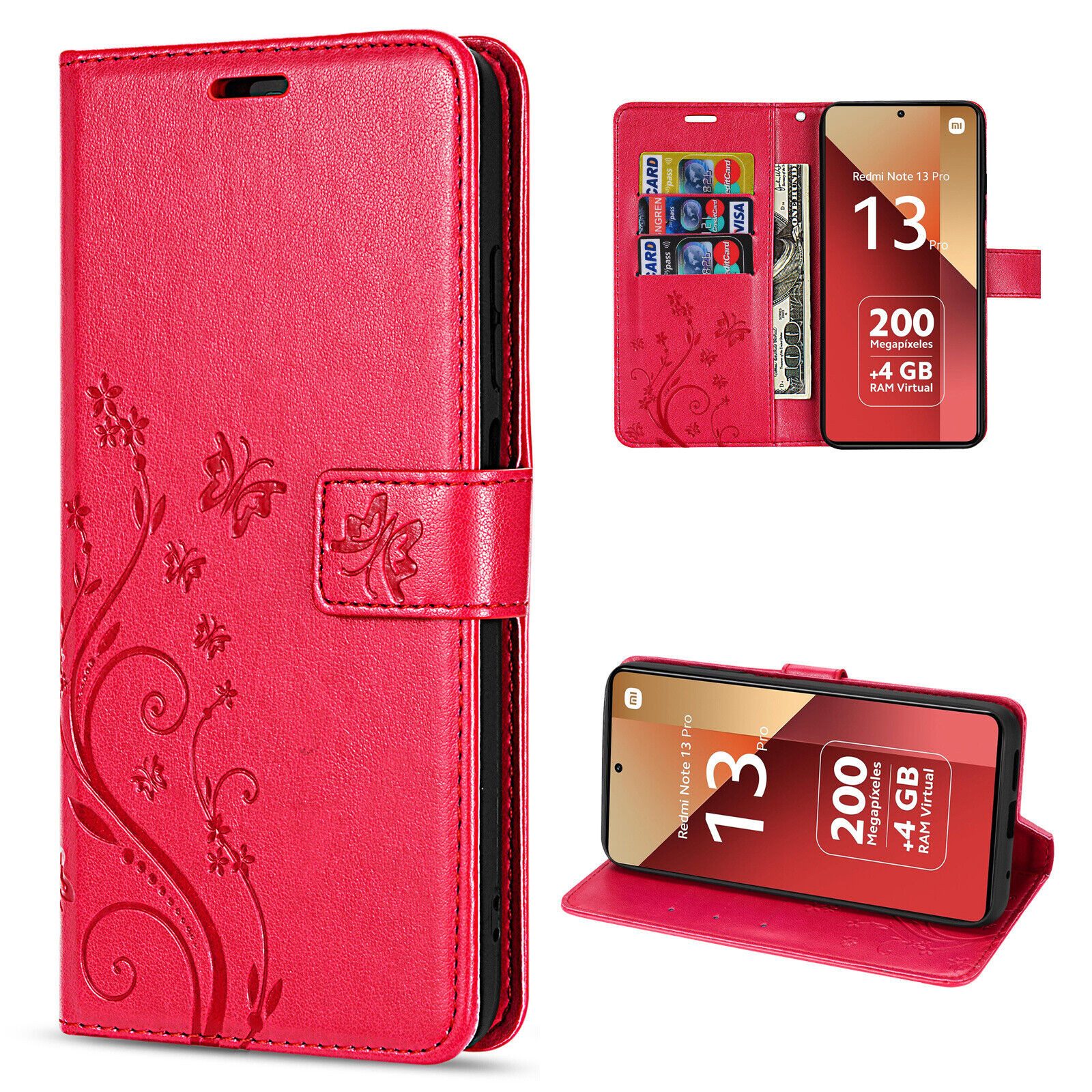 betterfon Handyhülle Handytasche für Xiaomi Redmi Note 13 Pro 4G Klapphülle, Bookstyle-Hülle: Magnetverschluss 3 Kartenfächer & Standfunktion