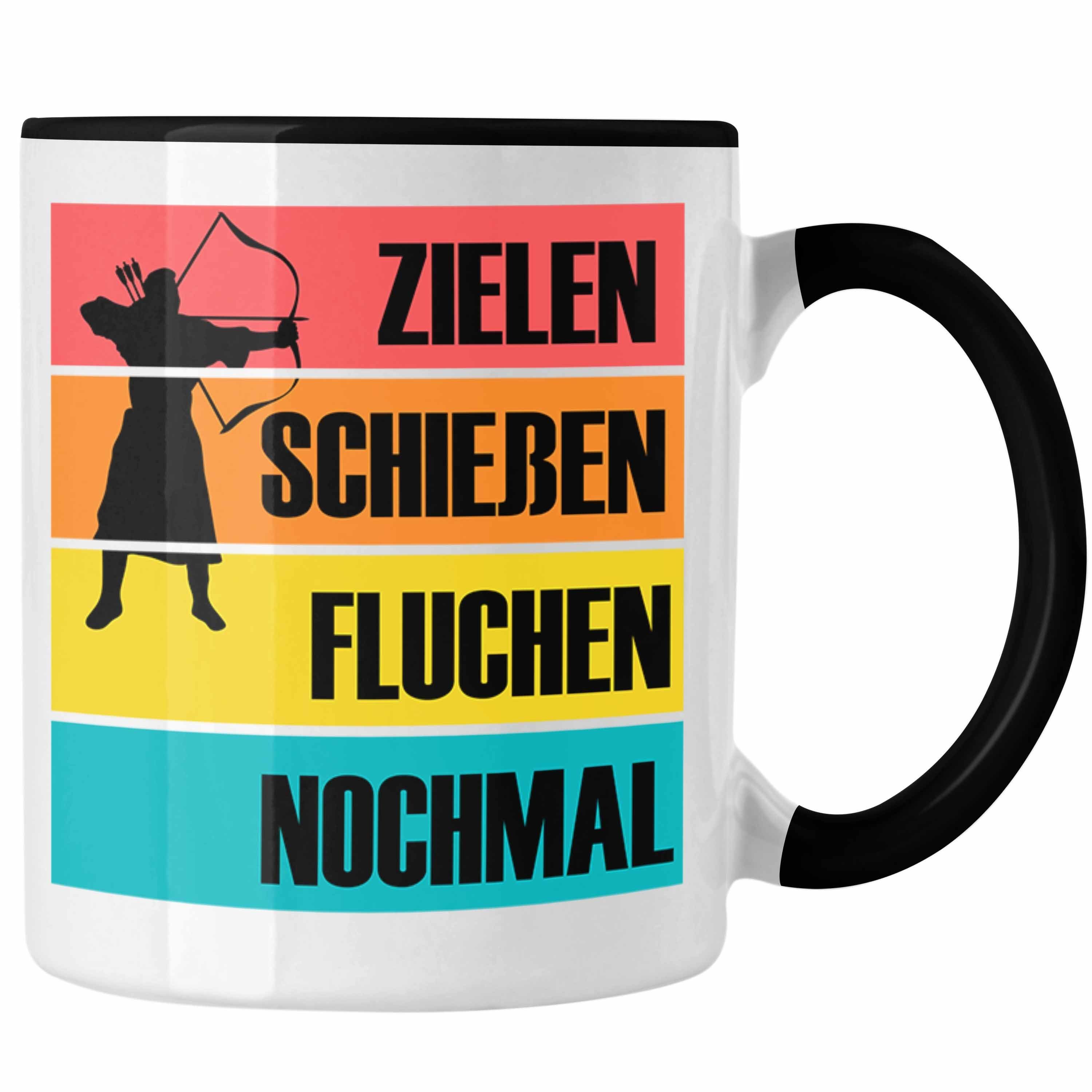 Trendation Tasse Bogenschießen Tasse mit Bogenschütze Spruch - Geschenk für Pfeil und B Schwarz | Teetassen