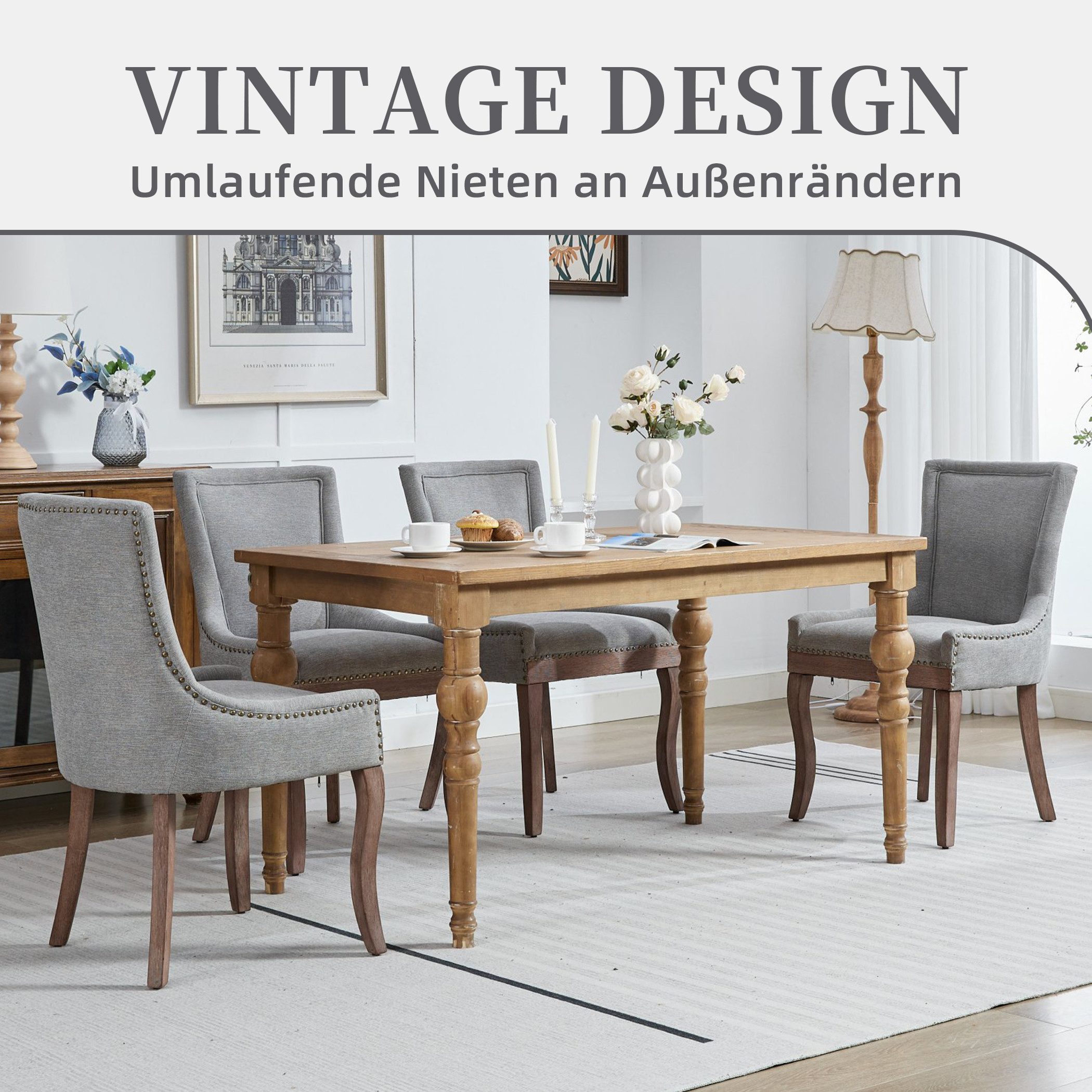 SeedWave Esszimmerstuhl 2er-Set Küchenstuhl Chenillebezug, Holzfüße mit Ver günstig online kaufen