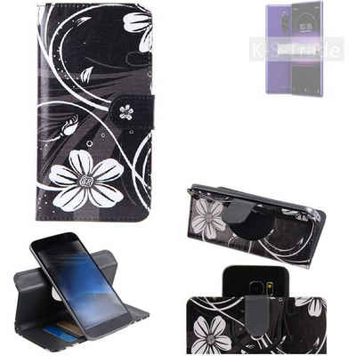 K-S-Trade Handyhülle für Sony Xperia 1, Schutzhülle Handyhülle Hülle 360° Wallet Case ''Flowers''