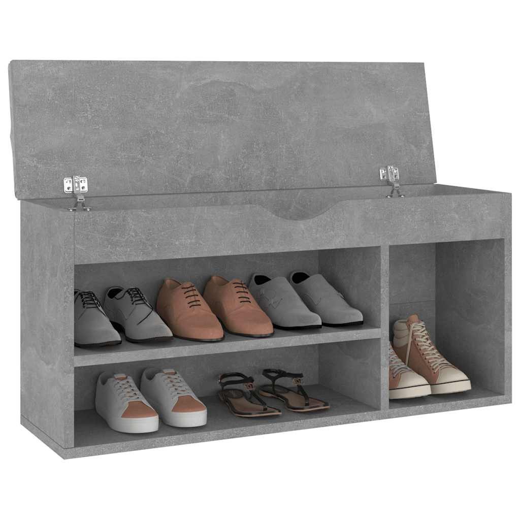 vidaXL Schuhregal Schuhbank mit Kissen Betongrau 104x30x49 cm Holzwerkstoff, 1-tlg.