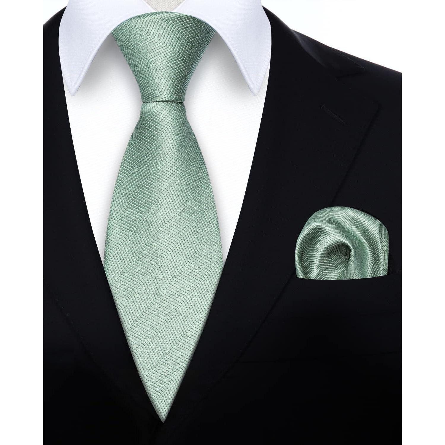 LuxusKollektion Krawatte Krawatte Herren Hochzeit Einstecktuch Set Einheitsgröße Salbeigrün