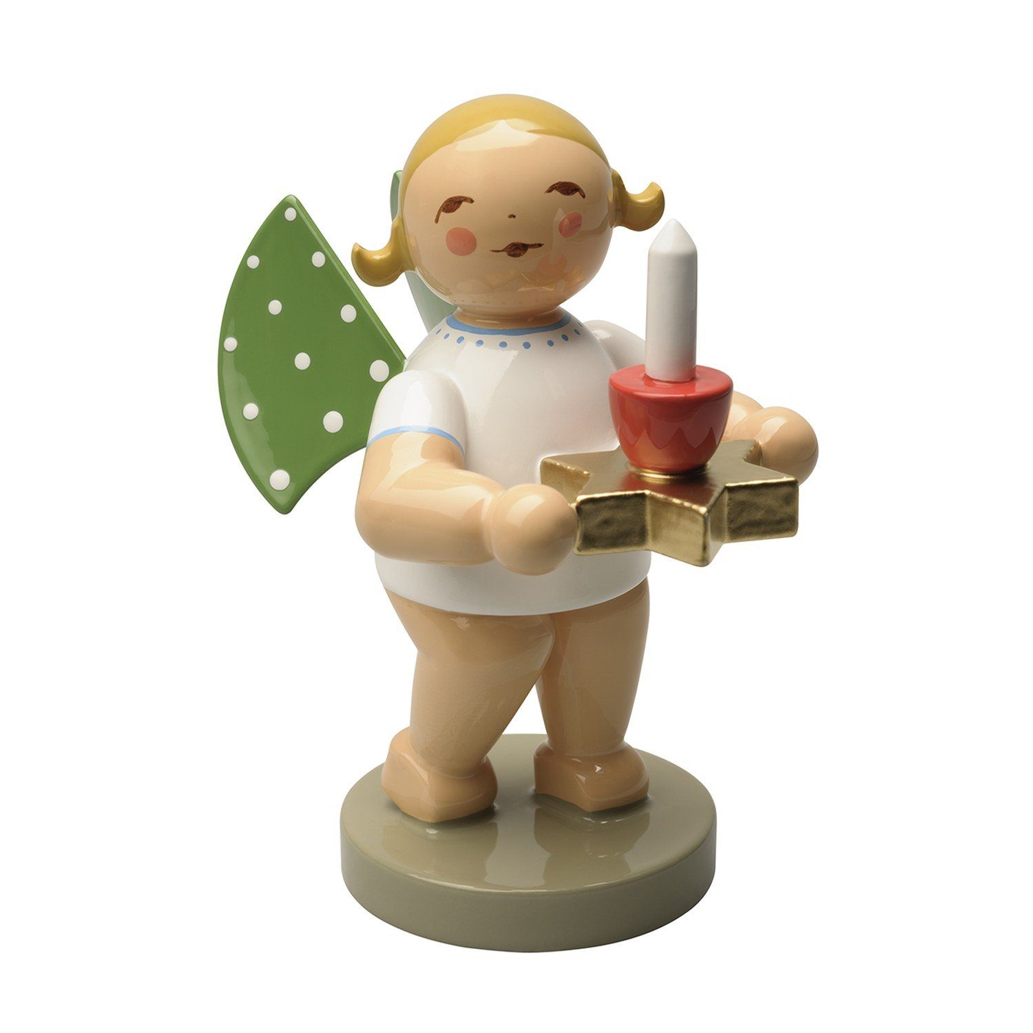 Wendt & Kühn Weihnachtsfigur Engel mit Sterntülle und Kerze Rot 650/171, Haarfarbe zufällig blond oder braunhaarig