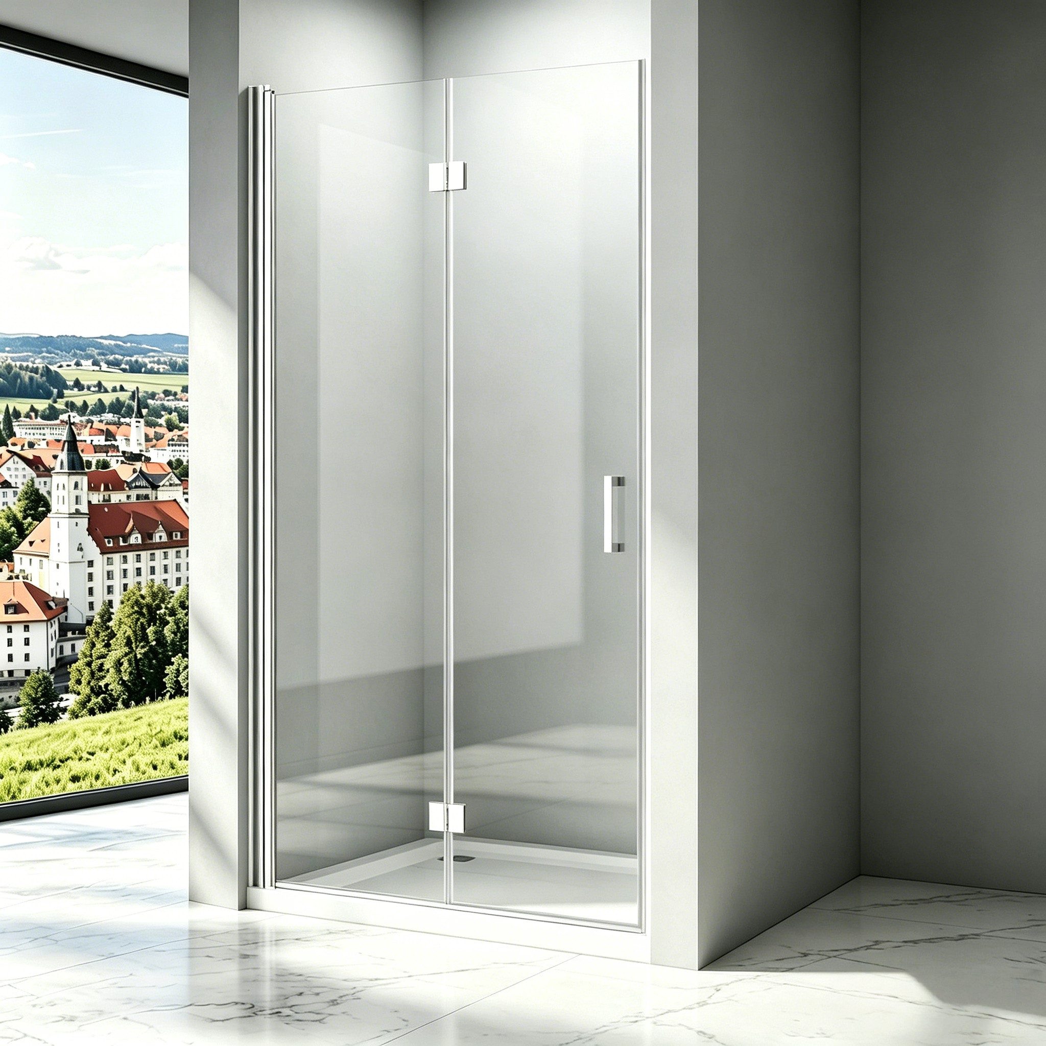 Boromal Dusch-Falttür Falttür Nischentür Dusche 90 100 Duschtür 180º faltbar Pendeltür, 70x195 cm, NANO 5mm Sicherheitsglas, (Duschwand für dusche, B:70-120cm, H:195cm) mit Alu Bodenleiste, Aluprofile, Rechts-und Links montierbar