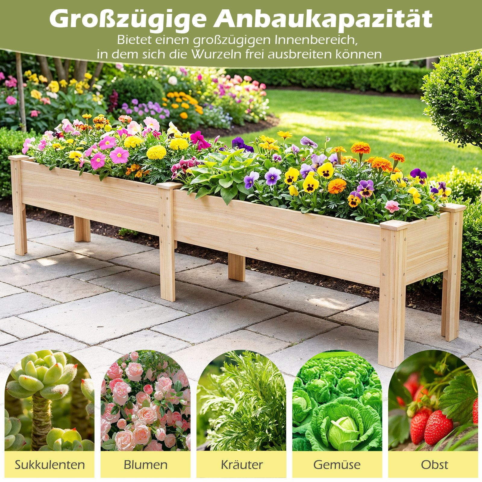 COSTWAY Blumenkasten (1 St), Pflanzbeet, Hochbeet, Gartenbeet mit Ablauflöchern, groß
