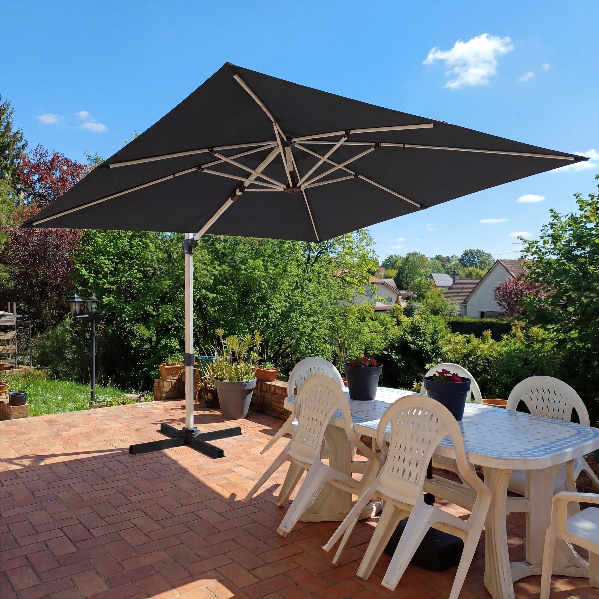 HOMALL Sonnenschirm 300x400 cm Ampelschirm mit Ständer, 360 Grad drehbar, UV-Schutz 50+, 300*400CM, φ330CM, 270*270CM, Gewicht 18-28KG, faltbar, geeignet für Garten, Terrasse, Schwimmbad